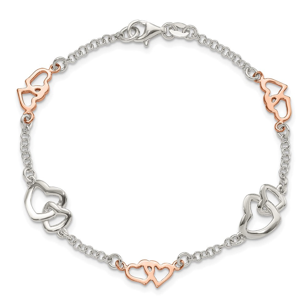 7.5 Zoll Sterlingsilber Rose Vergoldet Poliert Herz Armband
