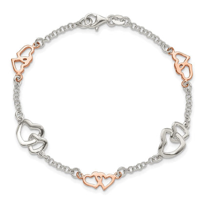 7.5 Zoll Sterlingsilber Rose Vergoldet Poliert Herz Armband