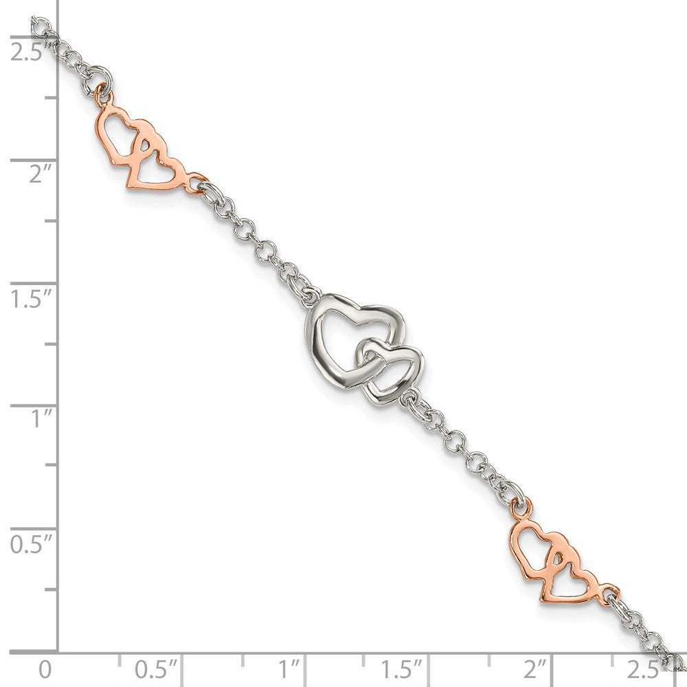 7.5 Zoll Sterlingsilber Rose Vergoldet Poliert Herz Armband