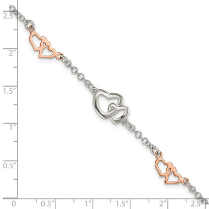 7.5 Zoll Sterlingsilber Rose Vergoldet Poliert Herz Armband