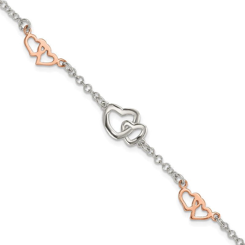 7.5 Zoll Sterlingsilber Rose Vergoldet Poliert Herz Armband