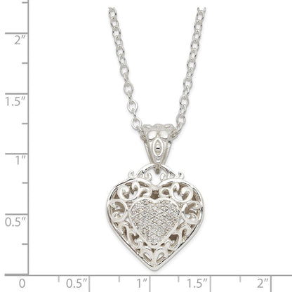 Sterlingsilber Rhodiniert Zirkonia Herz Halskette