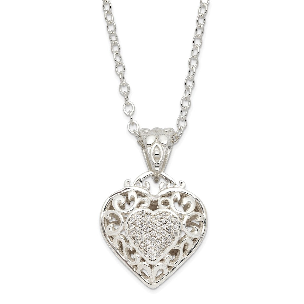 Sterlingsilber Rhodiniert Zirkonia Herz Halskette