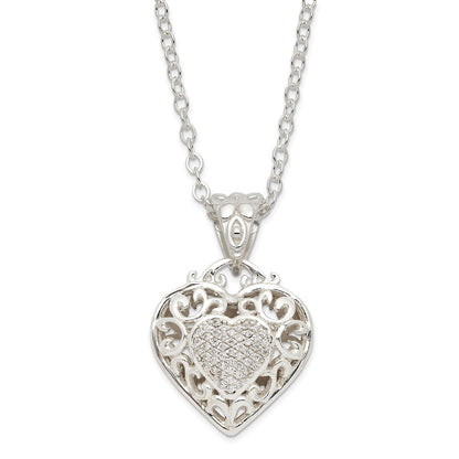 Sterlingsilber Rhodiniert Zirkonia Herz Halskette