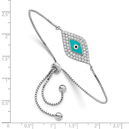 Sterlingsilber Rhodiniert Zirkonia Blau Emaille Auge Verstellbar Armband