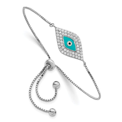 Sterlingsilber Rhodiniert Zirkonia Blau Emaille Auge Verstellbar Armband