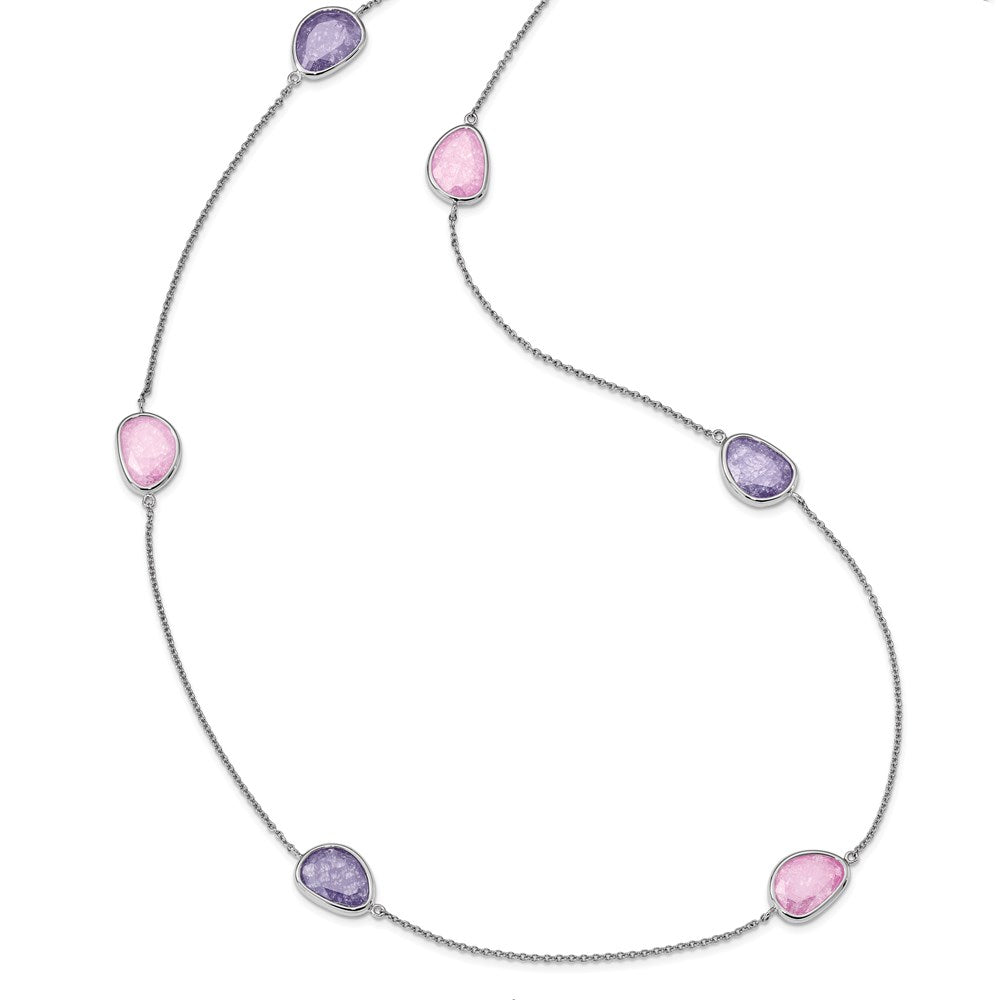 Sterlingsilber Rhodiniert Lila/pink Eis Zirkonia 9-station Halskette