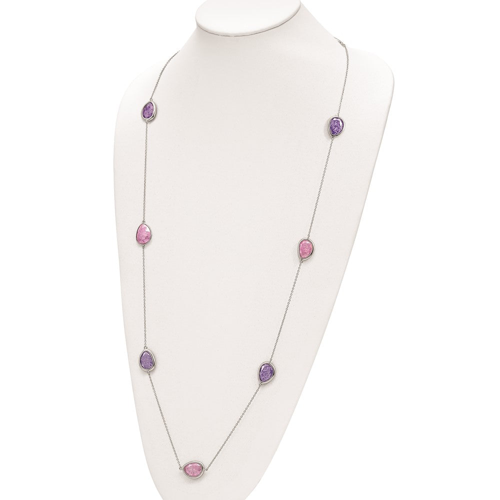 Sterlingsilber Rhodiniert Lila/pink Eis Zirkonia 9-station Halskette