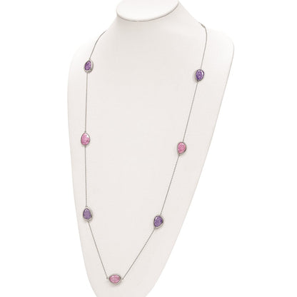 Sterlingsilber Rhodiniert Lila/pink Eis Zirkonia 9-station Halskette
