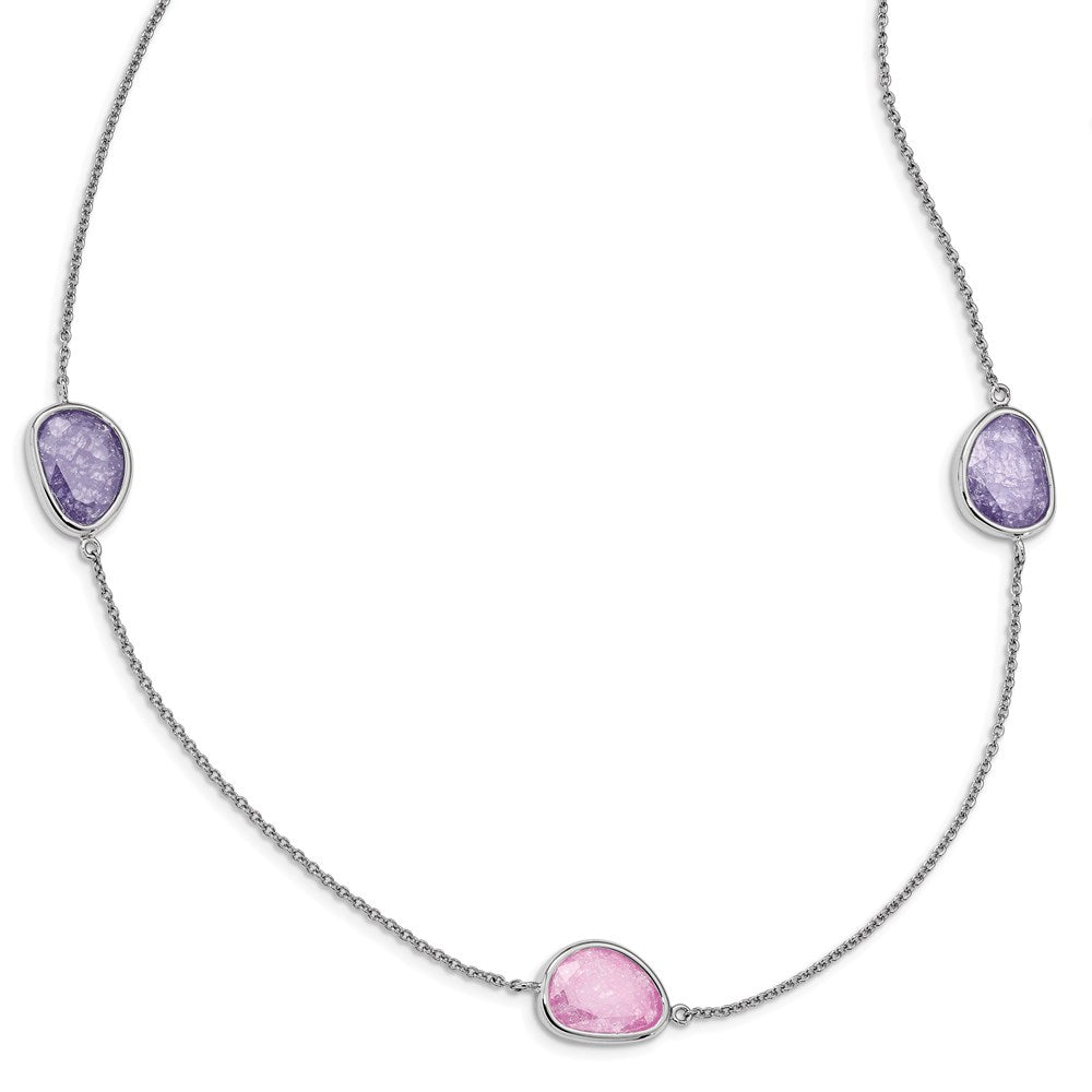Sterlingsilber Rhodiniert Lila/pink Eis Zirkonia 9-station Halskette