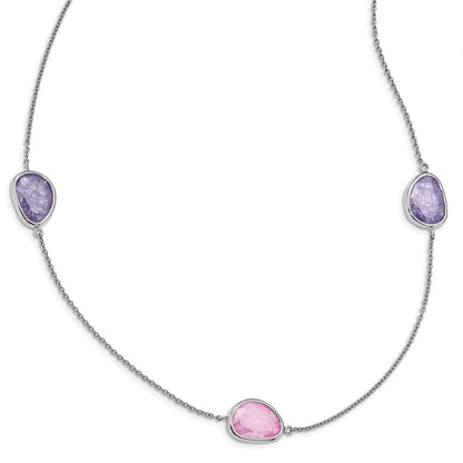 Sterlingsilber Rhodiniert Lila/pink Eis Zirkonia 9-station Halskette