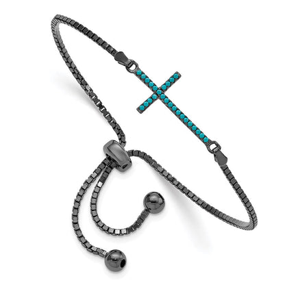 Sterlingsilber Schwarz-rhodium Dyed Howlite Kreuz Adjust. Armband