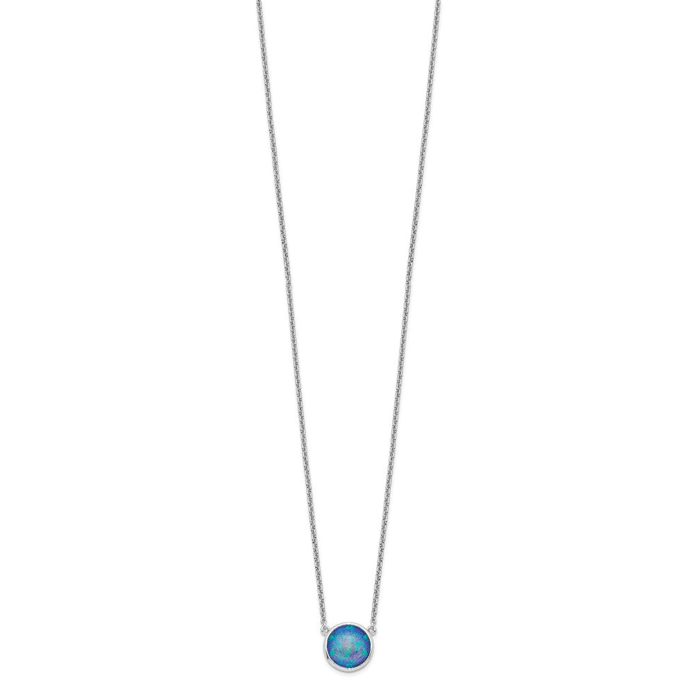 Sterlingsilber Rhodiniert Synthetisch Blau Opal 18 Zoll Halskette