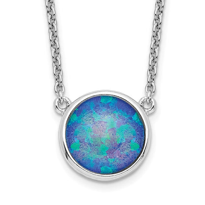 Sterlingsilber Rhodiniert Synthetisch Blau Opal 18 Zoll Halskette