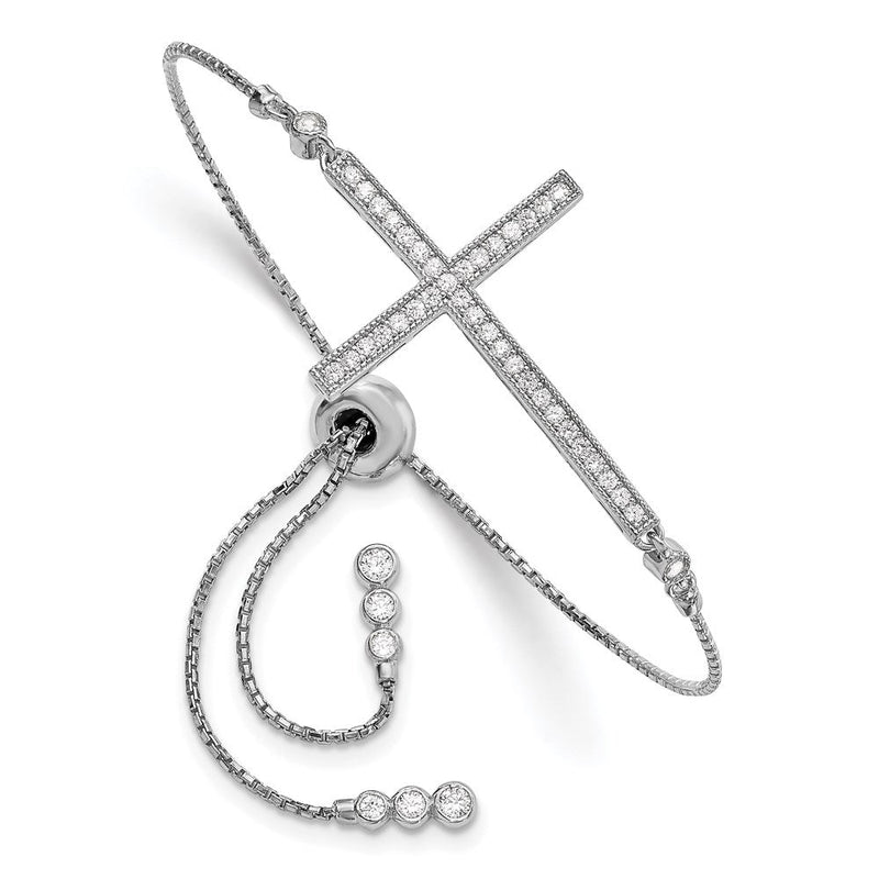 Zoll Sterlingsilber Rhodiniert Zirkonia Poliert Verstellbar Kreuz Armband