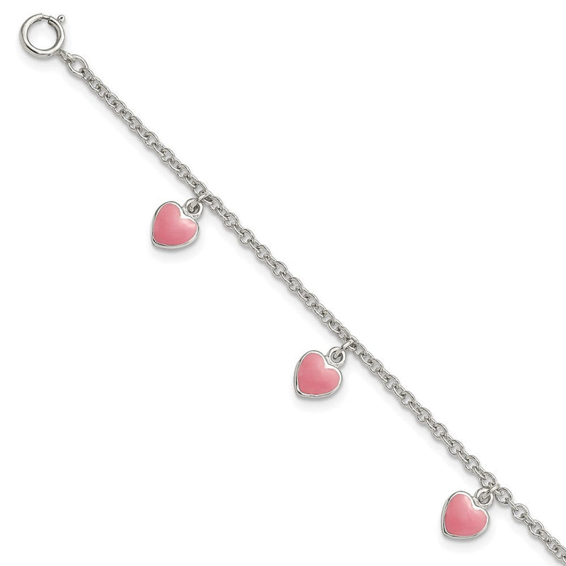 6 Zoll Sterlingsilber Rhodiniert Childs Emaille Herzen 5.5 Zoll Mit.5 Zoll Verlängerung Armband