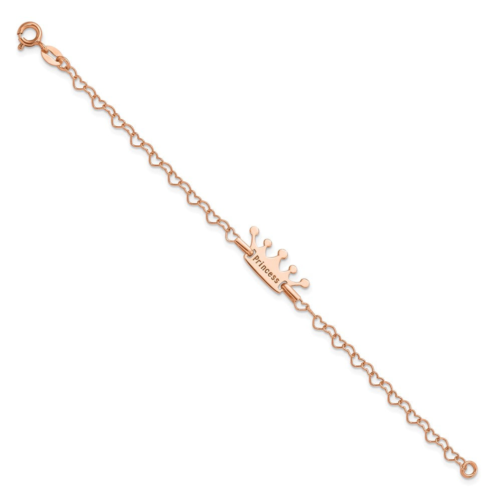 6 Zoll Sterlingsilber Roséfarben Princess Krone Herz Glieder Kinder Armband