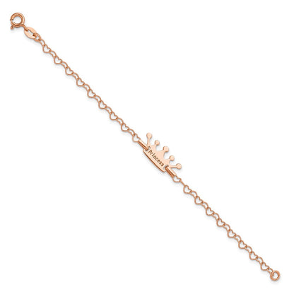 6 Zoll Sterlingsilber Roséfarben Princess Krone Herz Glieder Kinder Armband