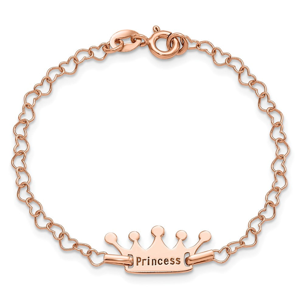 6 Zoll Sterlingsilber Roséfarben Princess Krone Herz Glieder Kinder Armband