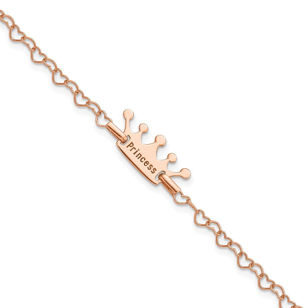 6 Zoll Sterlingsilber Roséfarben Princess Krone Herz Glieder Kinder Armband