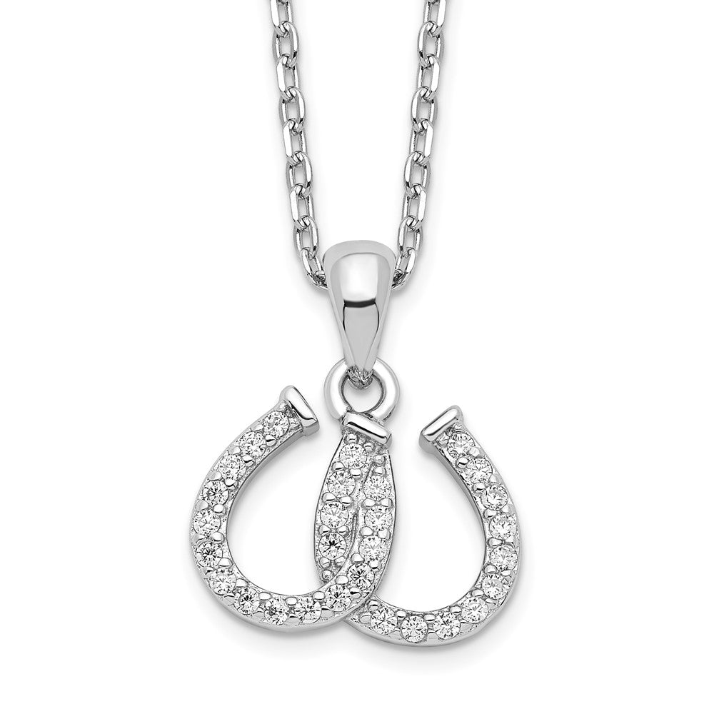 Sterlingsilber Rhodiniert Zirkonia Doppelt Hufeisen Halskette