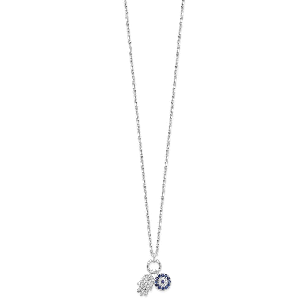 Sterlingsilber Rhodiniert Zirkonia Auge und Hamsa Charm Halskette
