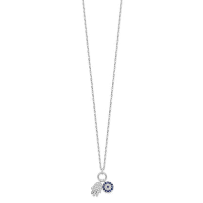 Sterlingsilber Rhodiniert Zirkonia Auge und Hamsa Charm Halskette