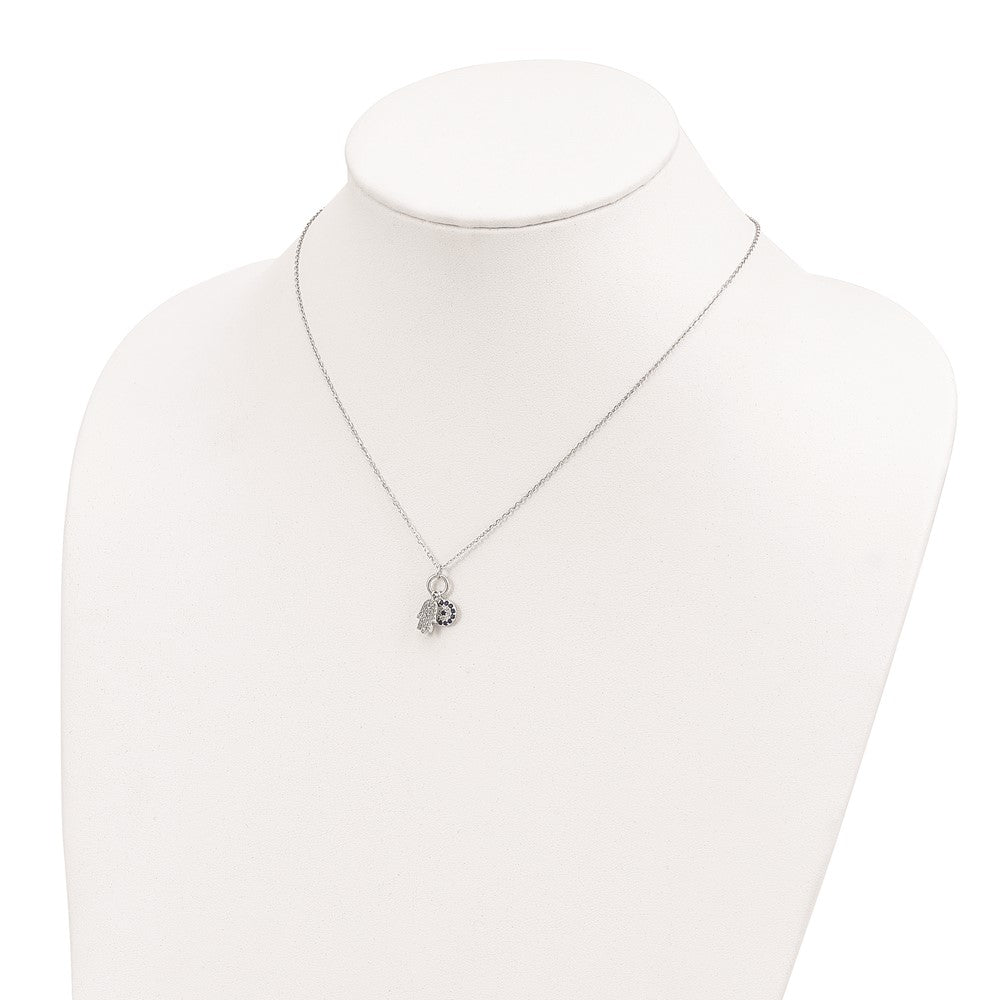 Sterlingsilber Rhodiniert Zirkonia Auge und Hamsa Charm Halskette