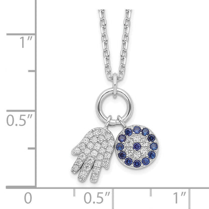 Sterlingsilber Rhodiniert Zirkonia Auge und Hamsa Charm Halskette