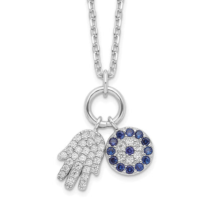 Sterlingsilber Rhodiniert Zirkonia Auge und Hamsa Charm Halskette