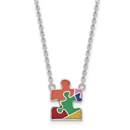 Sterlingsilber Rhodiniert Emailliert Autism Puzzle Stück Halskette