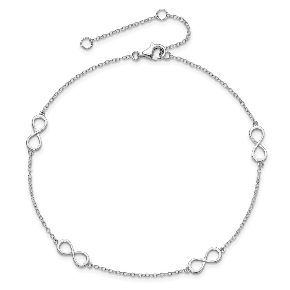 Sterlingsilber Rhodiniert Unendlichkeit 9 Zoll Plus 2 Zoll Verlängerung Fußkettchen
