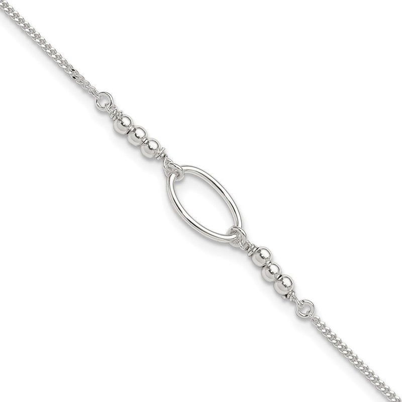 Sterlingsilber Oval und Gekugelt 9 Zoll Plus 1 Zoll Verlängerung. Fußkettchen