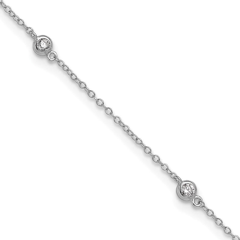 Sterlingsilber Rhodiniert Zargenfassung Zirkonia 9 Zoll Plus 2 Zoll Verlängerung. Fußkettchen