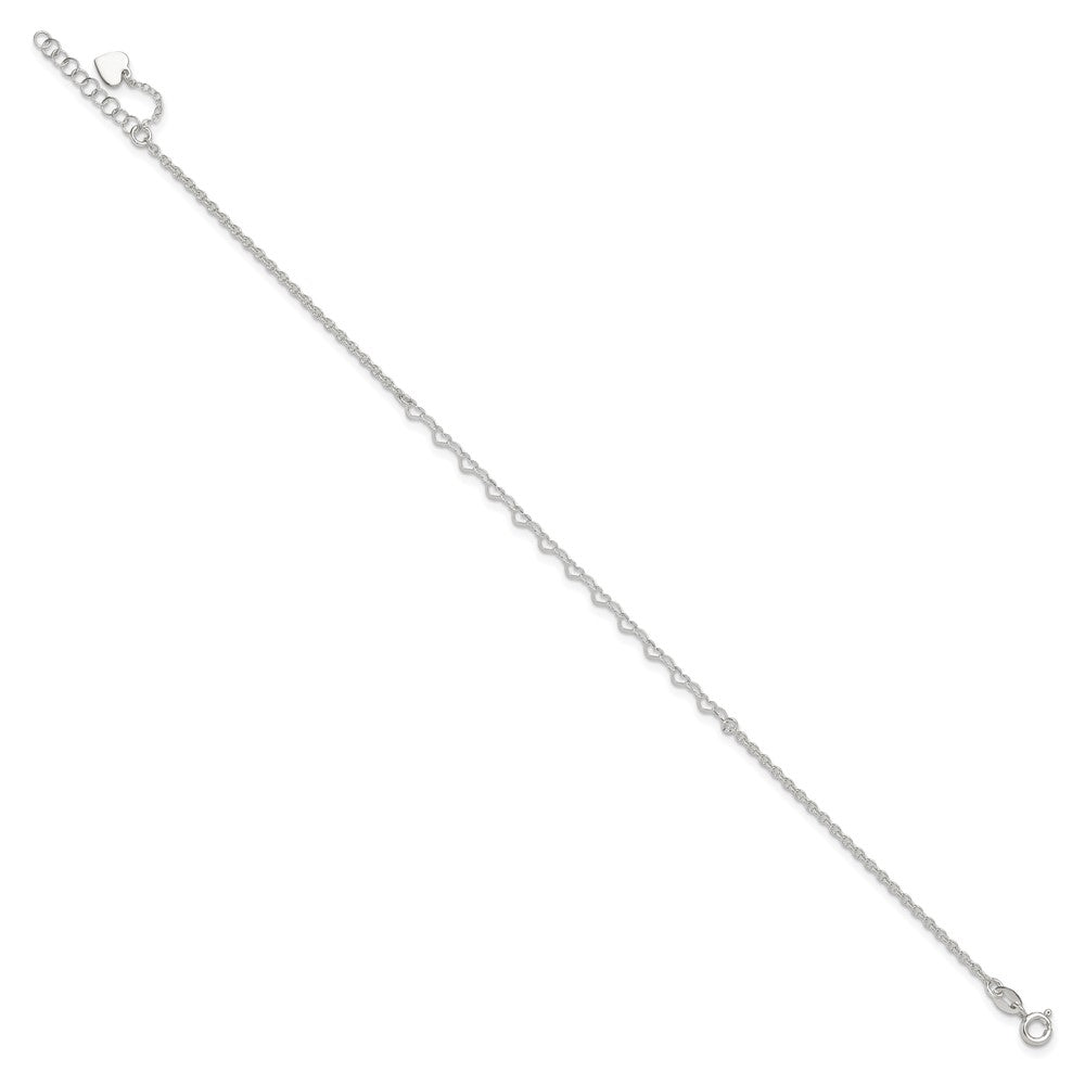 Sterlingsilber Herz Charm 9 Zoll Plus 1 Zoll Verlängerung. Fußkettchen