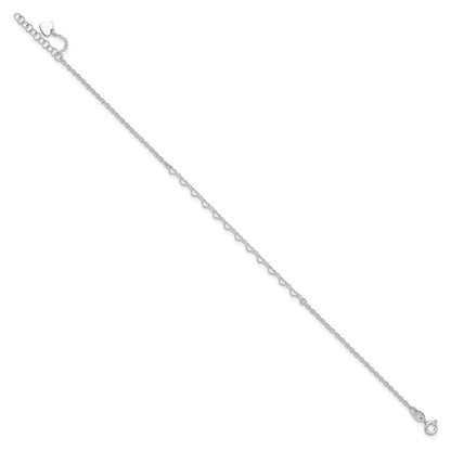 Sterlingsilber Herz Charm 9 Zoll Plus 1 Zoll Verlängerung. Fußkettchen