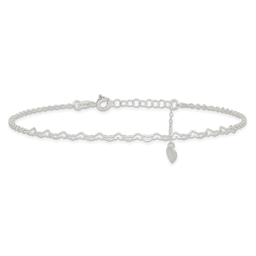 Sterlingsilber Herz Charm 9 Zoll Plus 1 Zoll Verlängerung. Fußkettchen