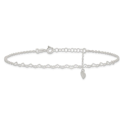 Sterlingsilber Herz Charm 9 Zoll Plus 1 Zoll Verlängerung. Fußkettchen
