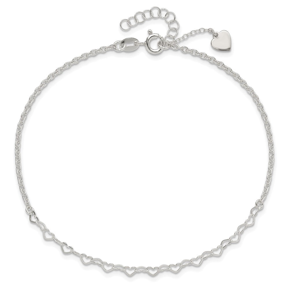 Sterlingsilber Herz Charm 9 Zoll Plus 1 Zoll Verlängerung. Fußkettchen