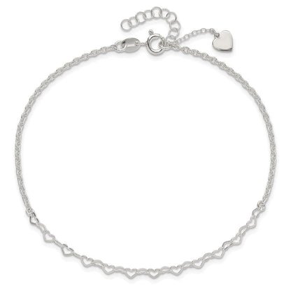 Sterlingsilber Herz Charm 9 Zoll Plus 1 Zoll Verlängerung. Fußkettchen