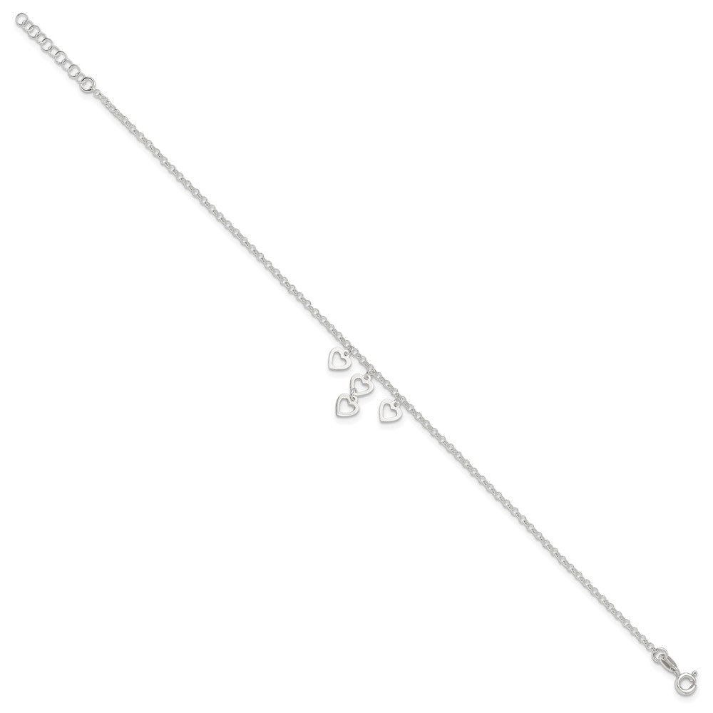 Sterlingsilber Offen Herz Dangles 9 Zoll Plus 1 Zoll Verlängerung. Fußkettchen