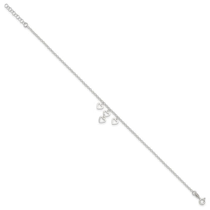 Sterlingsilber Offen Herz Dangles 9 Zoll Plus 1 Zoll Verlängerung. Fußkettchen