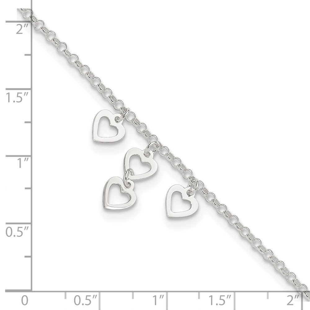 Sterlingsilber Offen Herz Dangles 9 Zoll Plus 1 Zoll Verlängerung. Fußkettchen