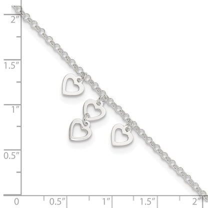 Sterlingsilber Offen Herz Dangles 9 Zoll Plus 1 Zoll Verlängerung. Fußkettchen