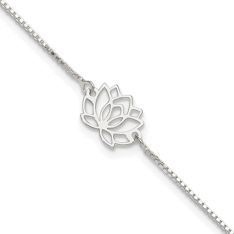 Sterlingsilber Lotus mit Blau Stoff Tassel 9 Zoll Plus 1 Zoll Verlängerung. Fußkettchen
