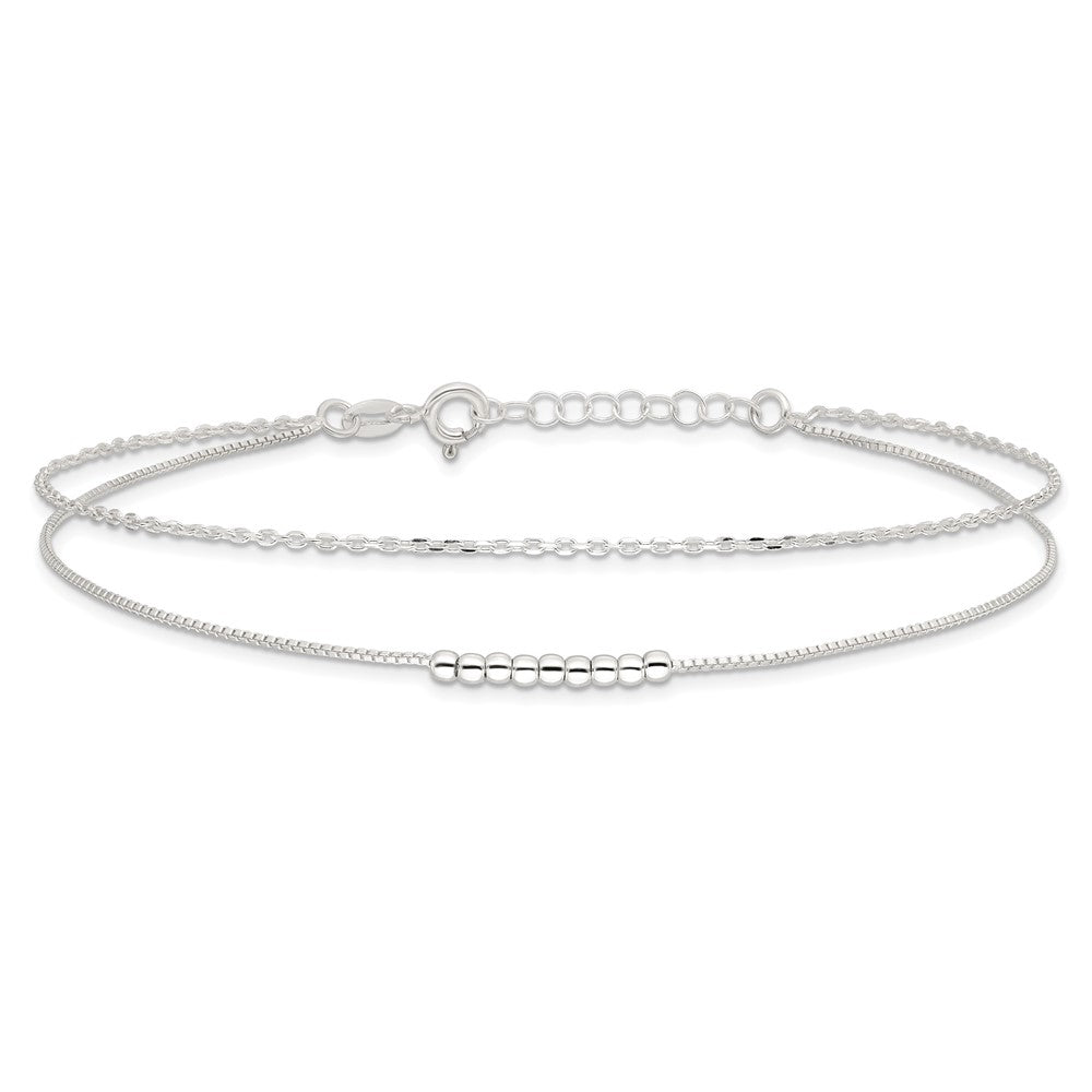 Sterlingsilber 2-strand Gekugelt 9 Zoll Plus 1 Zoll Verlängerung. Fußkettchen