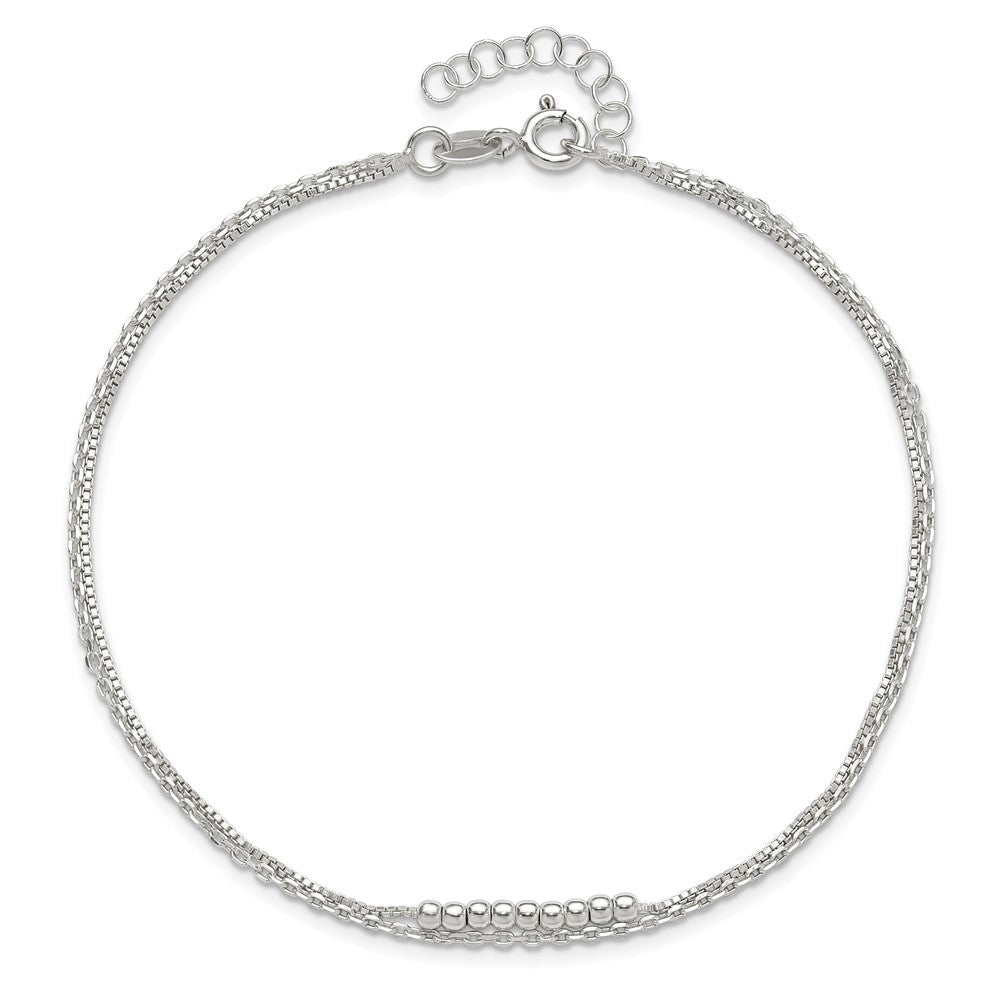 Sterlingsilber 2-strand Gekugelt 9 Zoll Plus 1 Zoll Verlängerung. Fußkettchen