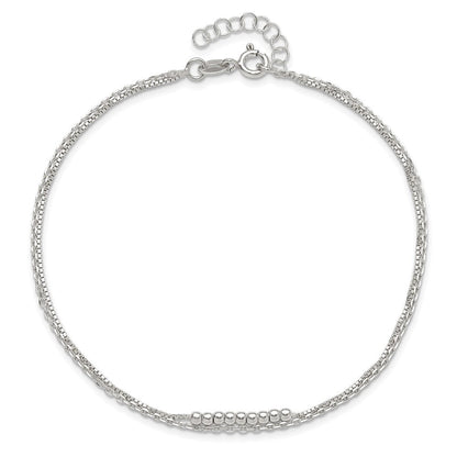 Sterlingsilber 2-strand Gekugelt 9 Zoll Plus 1 Zoll Verlängerung. Fußkettchen