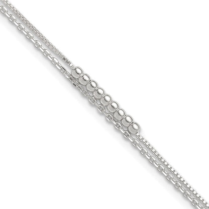 Sterlingsilber 2-strand Gekugelt 9 Zoll Plus 1 Zoll Verlängerung. Fußkettchen