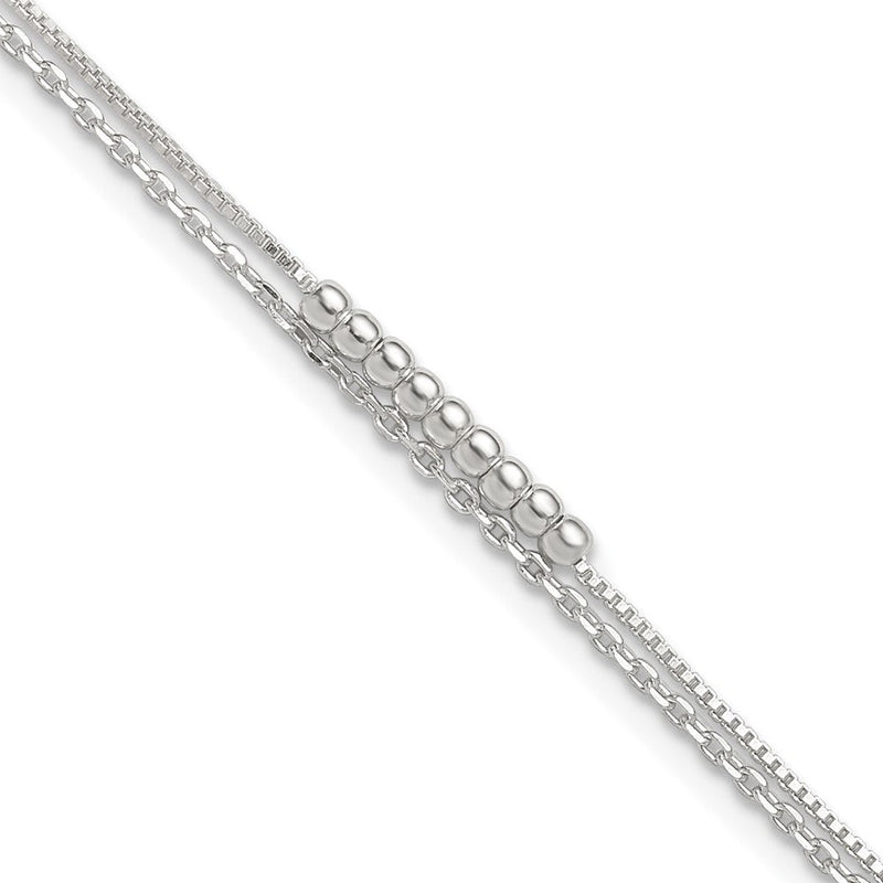 Sterlingsilber 2-strand Gekugelt 9 Zoll Plus 1 Zoll Verlängerung. Fußkettchen